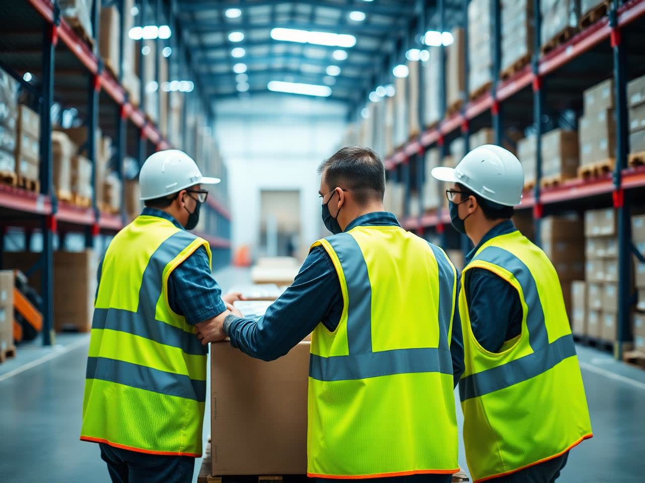 Workers carefully handling cargo